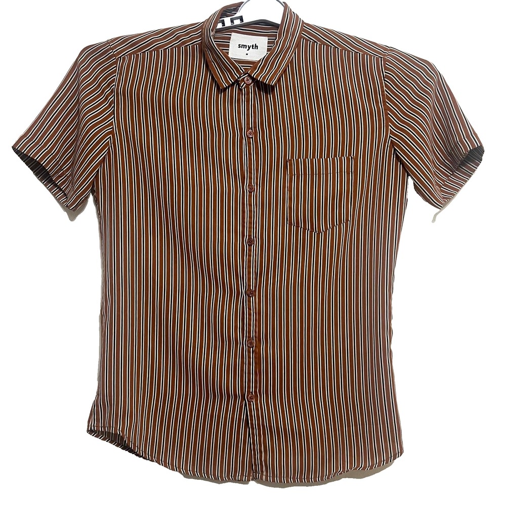 Smyth's brown slim fit stripped‎ men's short sleeved shirt Size M